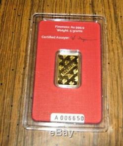 RMC Republic Metals Corporation 5 grams. 9999 Fine GOLD with Certification #