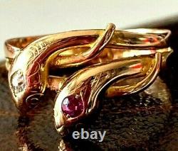 Rare 18k antique snake Ring Diamond Ruby Gold with certificate