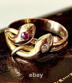 Rare 18k antique snake Ring Diamond Ruby Gold with certificate