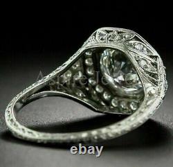 Retro Halo Vintage 3.50 Ct Round Cut Diamond Art Nouveau/Art Deco Ring Silver