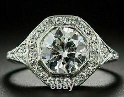 Retro Halo Vintage 3.50 Ct Round Cut Diamond Art Nouveau/Art Deco Ring Silver