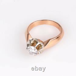 Ring gold Russian diamond big natural certificate Solid Rose gold 14K 583 USSR