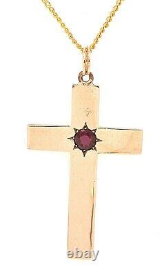 Ruby & 9ct Yellow Gold Cross Pendant Fine Vintage Religious Jewellery