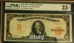 Series 1907 Large $10 Gold Certificate PMG25 Very Fine NET Vernon/McClung 3622