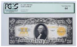 Series 1922 $20 Gold Certificate Fr. 1187 PCGS 64 Very Choice New