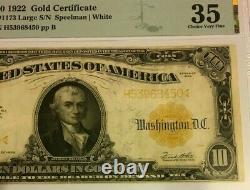 Series 1922 Large $10 Gold Certificate Pmg35 Choice V Fine Speelman/white 3625