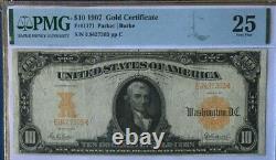 Series Of 1907 $10 Gold Certificate Pmg25 Very Fine, Parker/burke 8969