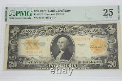 Series of 1922 Large Size $20 Gold Certificate PMG 25 VERY FINE Fr#1187