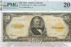 Series of 1922 Large Size $50 Gold Certificate PMG 20 VERY FINE Fr#1200