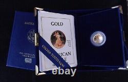 US 1/10 Oz Gold Eagle 1990 $5 Face. 999 Fine Orig. Case with Certificate