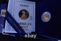 US 1/10 Oz Gold Eagle 1990 $5 Face. 999 Fine Orig. Case with Certificate