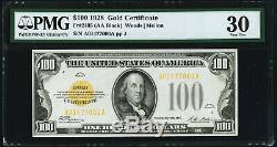 US Fr. 2405 $100 1928 Gold Certificate. PMG Very Fine 30