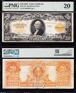 VERY NICE Bold & Crisp VF 1922 $20 GOLD CERTIFICATE! PMG 20! FREE SHIP! 40387