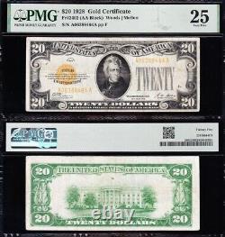 VERY NICE Bold & Crisp VF+ 1928 $20 GOLD CERTIFICATE! PMG 25! FREE SHIP! 88464A