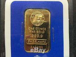 VINTAGE 1 OZ. 9999 FINE GOLD ENGELHARD BAR WithASSAY CERTIFICATE CARD