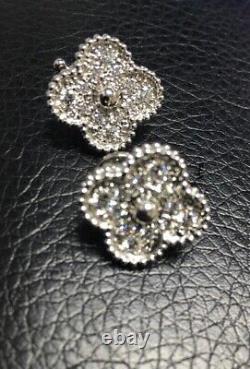 Van Cleef & Arpels 18k White Gold Vintage Diamond Alhambra Earrings