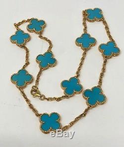 Van Cleef & Arpels Vintage Alhambra Turquoise Gold Necklace CERTIFICATE! RARE
