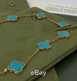 Van Cleef & Arpels Vintage Alhambra Turquoise Gold Necklace CERTIFICATE! RARE