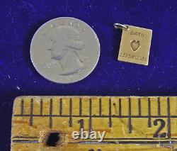 Vintage 14K Gold Birth Certificate Slider Charm Pendant OPENS 1940's 2.2g