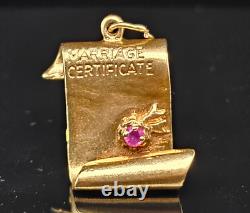 Vintage 14K Gold RUBY SEALED MARRIAGE CERTIFICATE Charm Pendant 1947 4grams