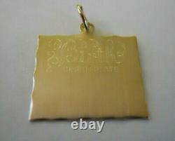 Vintage 14k Gold ENGRAVABLE BIRTH CERTIFICATE Bracelet Charm 2.7 Gr #20038C