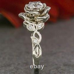 Vintage 2Ct Round Cut Diamond Flower Solitaire Engagement Ring In 14k White Gold