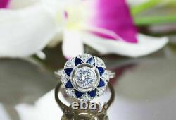 Vintage Antique 3.55Ct Round Cut Diamond Engagement Art Deco Ring 14k White Gold