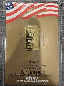 Vintage Engelhard 1/2 oz. 9999 Fine Gold Bar In Sealed Assay Certificate #604991
