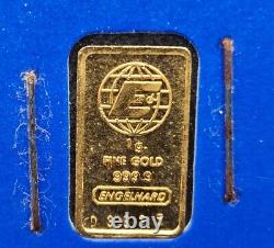 Vintage Engelhard 1 Gram. 9999 Fine Gold Bar Sealed with Assay Certificate