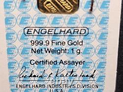 Vintage Engelhard 1 Gram. 9999 Fine Gold Bar Sealed with Assay Certificate
