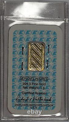 Vintage Engelhard 1 gram 999.9 Fine Gold Bar In Sealed Assay Certificate #F1116