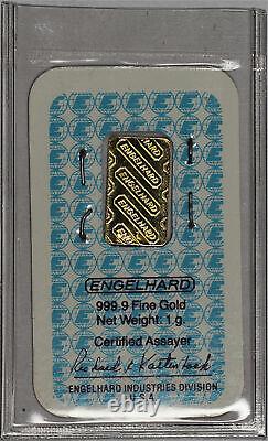 Vintage Engelhard 1 gram 999.9 Fine Gold Bar In Sealed Assay Certificate #J7549