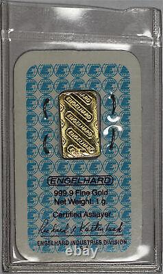 Vintage Engelhard 1 gram 999.9 Fine Gold Bar In Sealed Assay Certificate #K3000