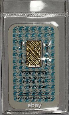 Vintage Engelhard 1 gram 999.9 Fine Gold Bar In Sealed Assay Certificate #M1611