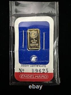 Vintage Engelhard 1 gram 999.9 Fine Gold Bar Sealed Assay Certificate #D9625STC