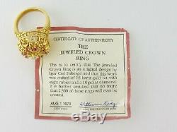 Vintage Igor Carl Faberge 18K Gold Diamond Ruby Crown Ring Box/Certificate