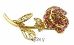 Vintage Igor Carl Faberge 18K Gold Diamond Ruby Rose Pin Ring Box/Certificate