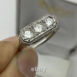Vtg Art Deco European Cut Diamond Filigree 18K White Gold Ring