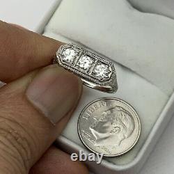 Vtg Art Deco European Cut Diamond Filigree 18K White Gold Ring