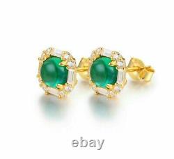 Wedding Women Yellow Gold Earring 925 Sterling Silver Round Emerald Fine jewelry