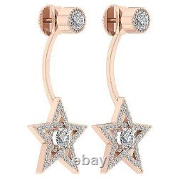 Women Fine Star Dangling Earrings SI1 G 1.30 Ct Round Cut Diamond 14K Rose Gold