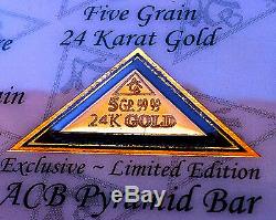 X5 ACB 99.99 Fine Gold ACB 5Grain Pyramid bar 24k Certificate of Authenticity $