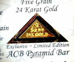 X5 ACB 99.99 Fine Gold ACB 5Grain Pyramid bar 24k Certificate of Authenticity $